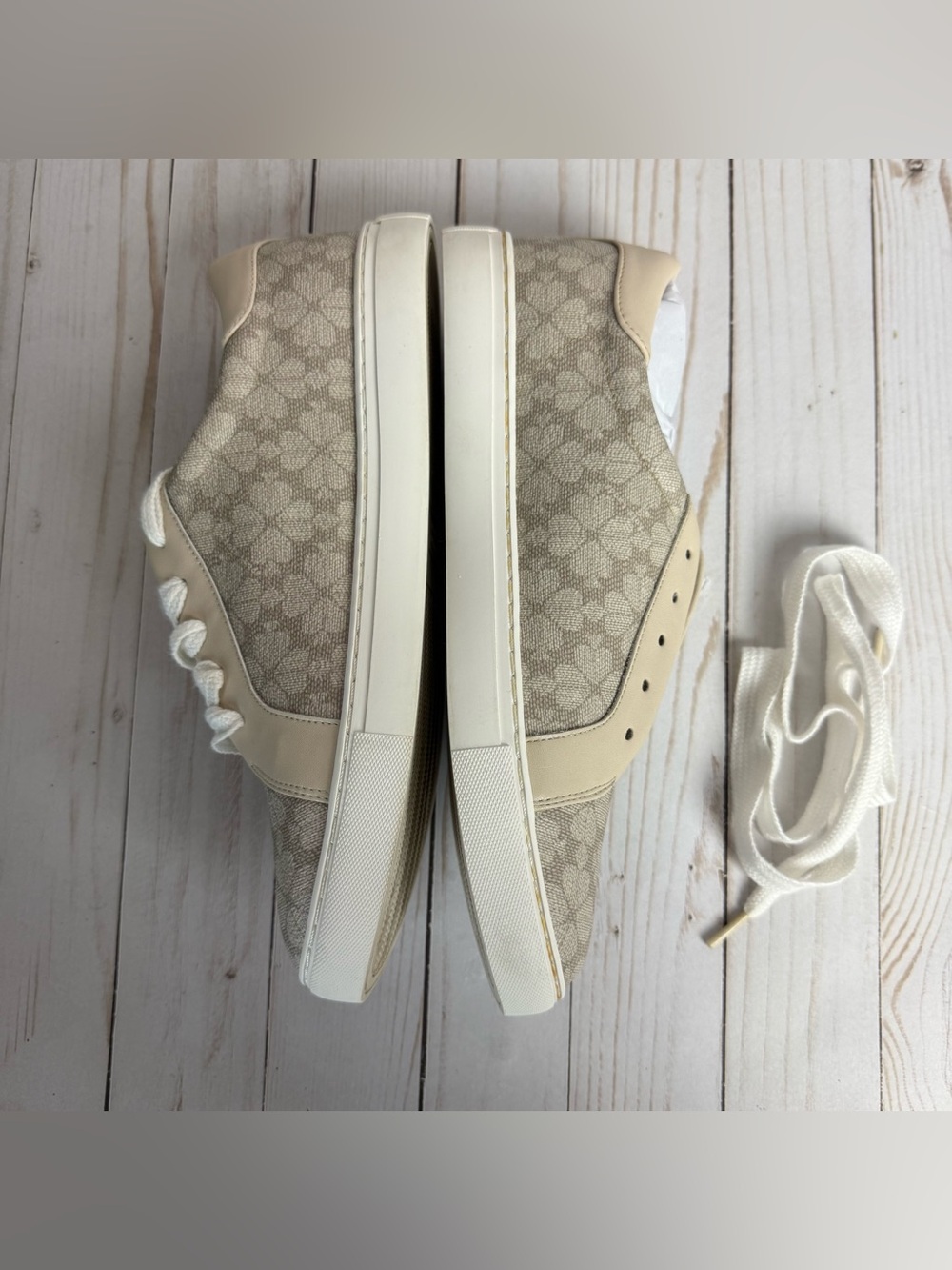 Kate Spade Taupe Erin Spade Flower Logo Sneakers Lace Up Vegan Leather - Picture 5 of 13